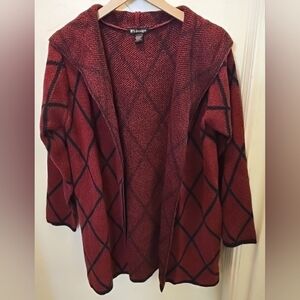 Women's Red and Black Cardigan With Hood And Pockets Large